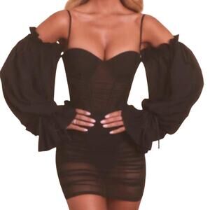 Oh Polly Black Meet Me At Midnight Sheer Mesh Long Sleeve Mini Dress Size 4